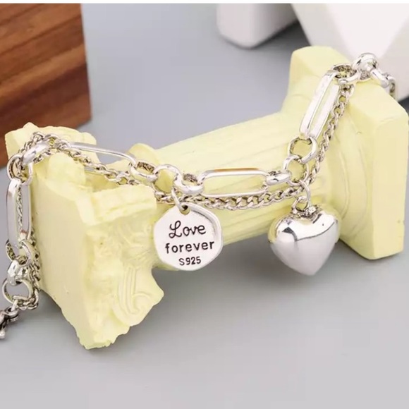 Sterling Silver Heart Love Chain Link Multilayer Bracelet - Picture 4 of 4